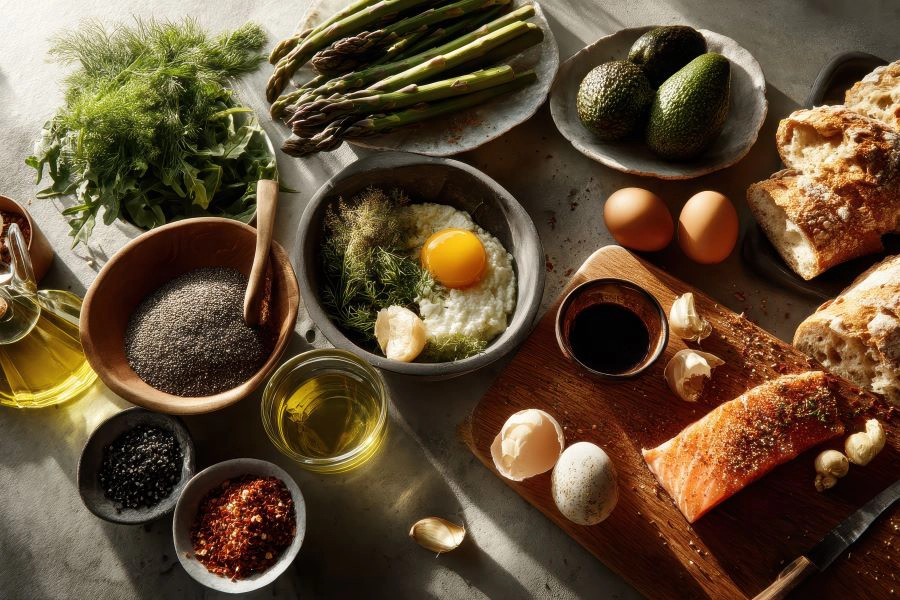 assortment of clean-eating ingredients including vegetables, legumes, and grains arranged beautifully, ideal for promoting a flexitarian diet